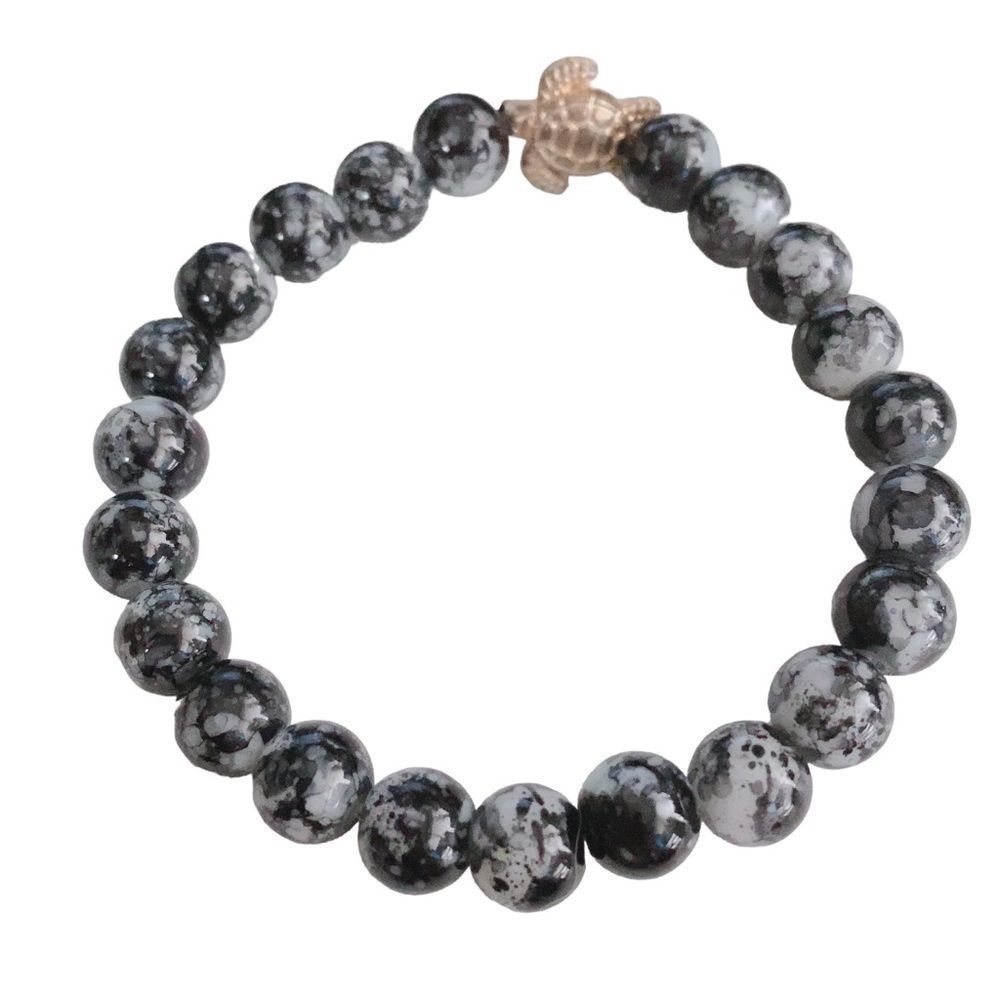Black Snowflake Obsidian Handcrafted Bead Bracelet